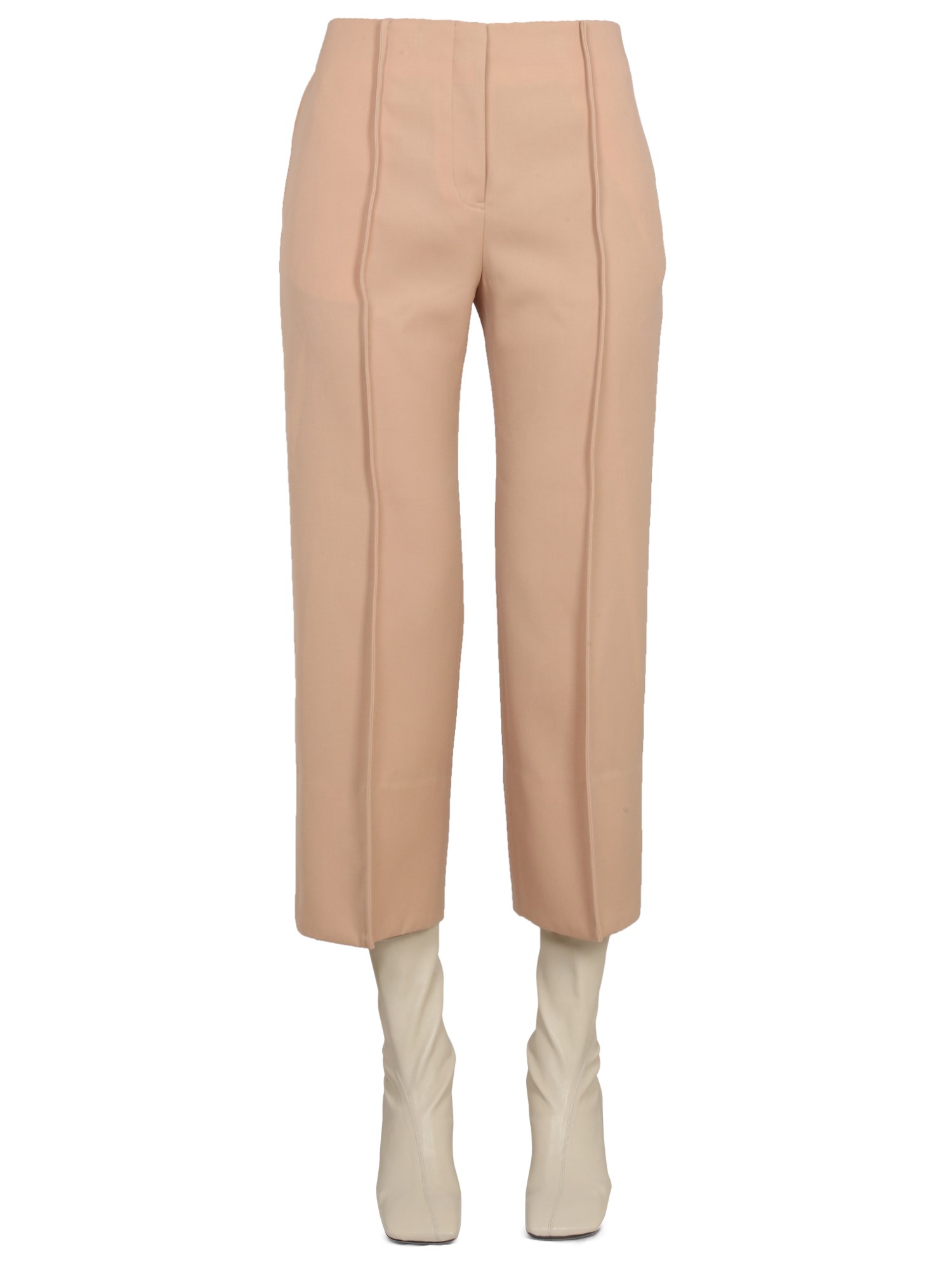 Jil Sander Wool Trousers With Slits And High Waist In Nude