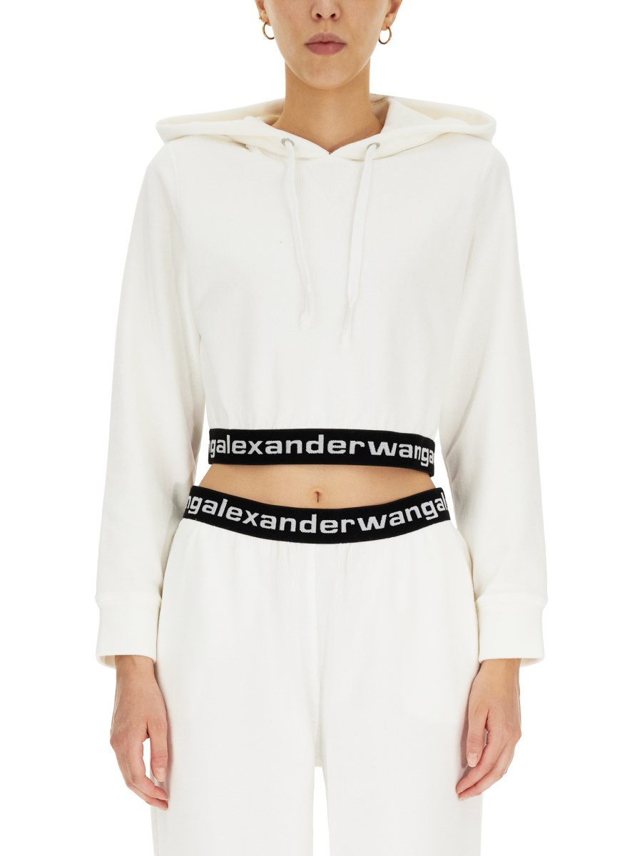 ALEXANDERWANG.T - COTTON VELVET CORDUROY CROPPED SWEATSHIRT WITH