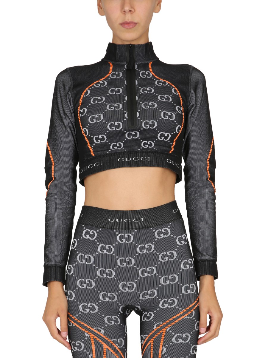 GUCCI TOP MANICHE LUNGHE JACQUARD GG IN TESSUTO TECNICO