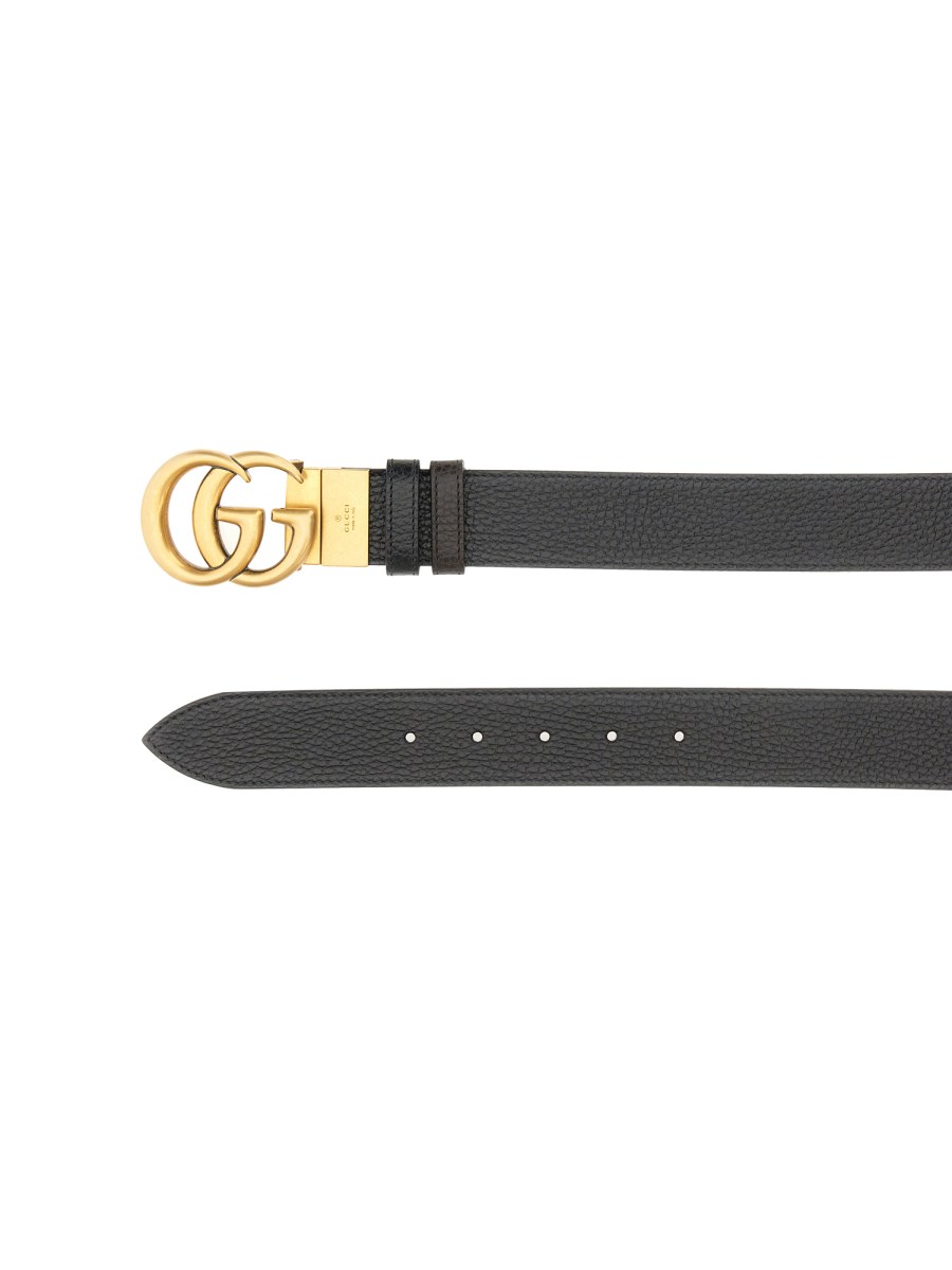 Reversible leather belt with Double G buckle