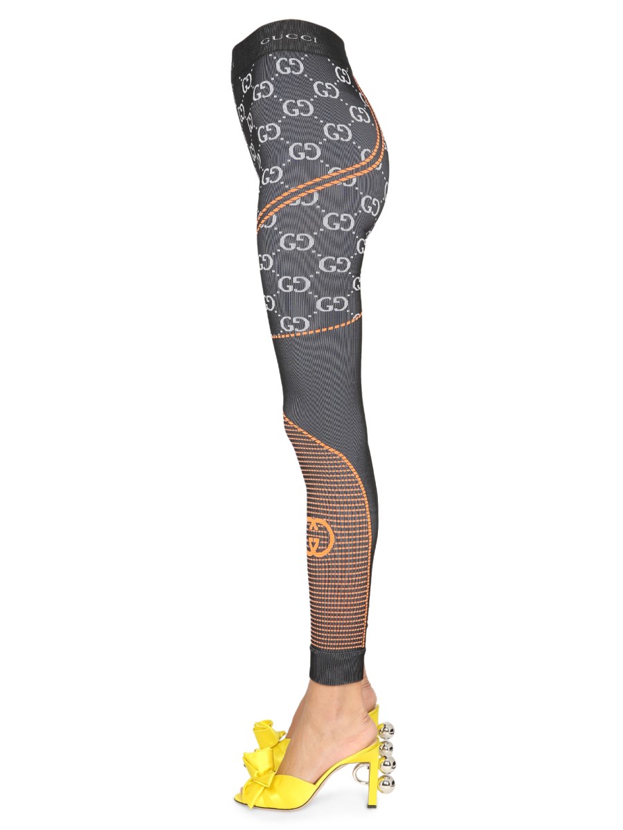 Shop GUCCI Embroidered Jersey Stirrup Leggings by runway_catalog