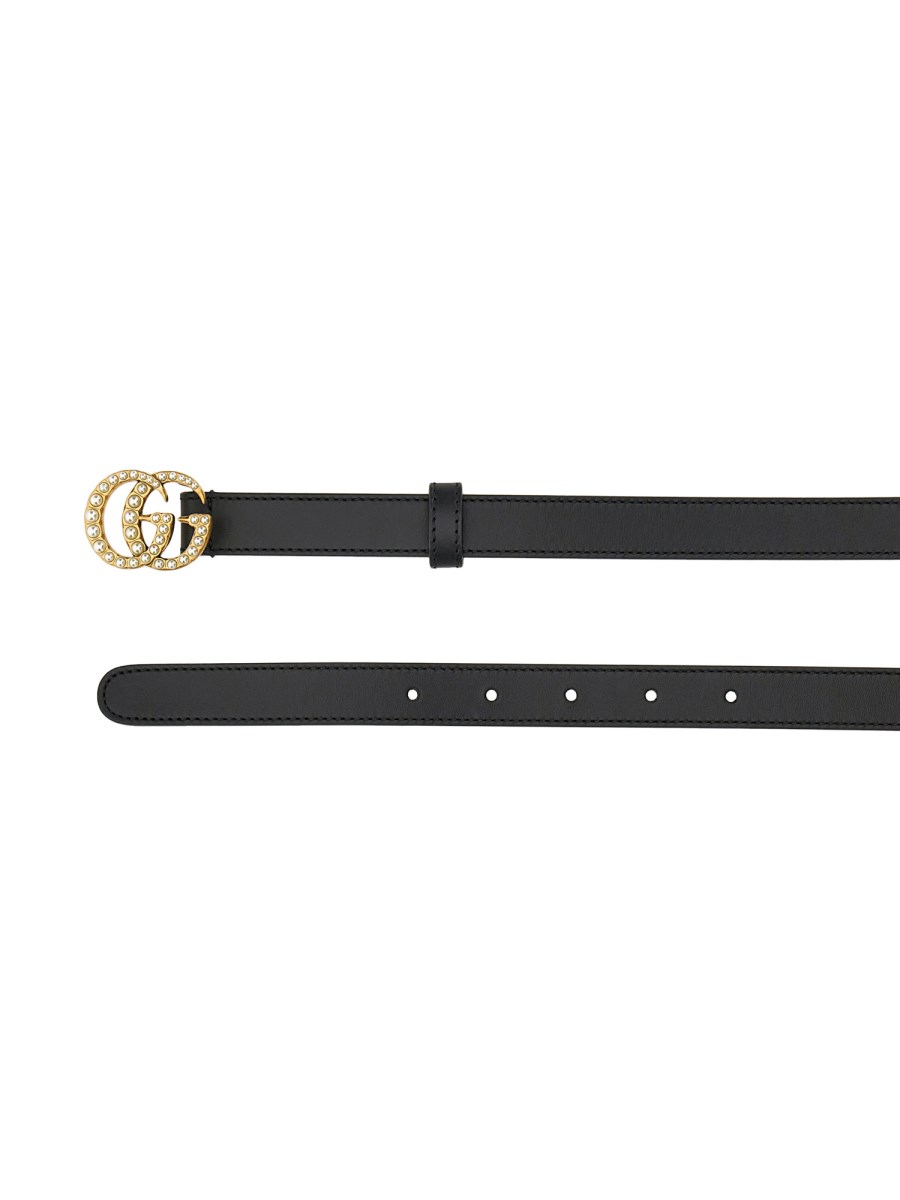 GUCCI LEATHER BELT WITH DOUBLE G BUCKLE WITH PEARLS Eleonora