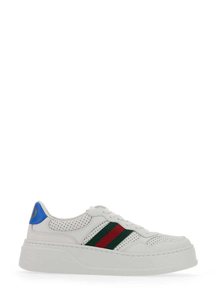 GUCCI - LEATHER SNEAKER WITH WEB RIBBON - Eleonora Bonucci