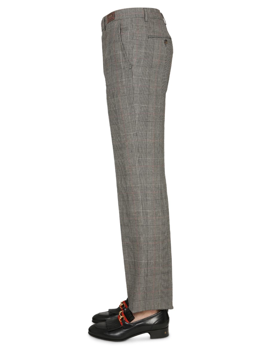 GUCCI - PRINCE OF WALES PATTERNED PANTS IN WOOL AND LINEN