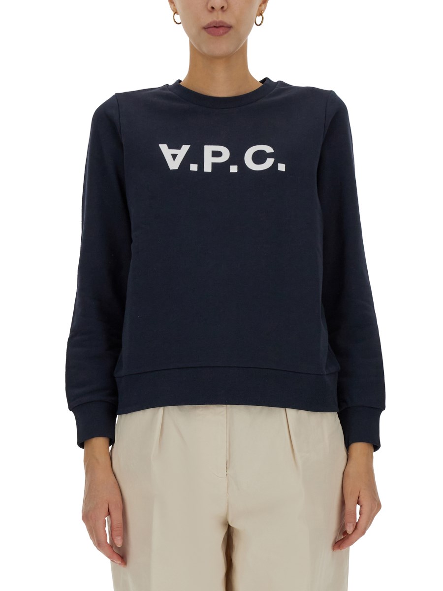 A.P.C. FELPA VIVA CON STAMPA LOGO FLOCCATO