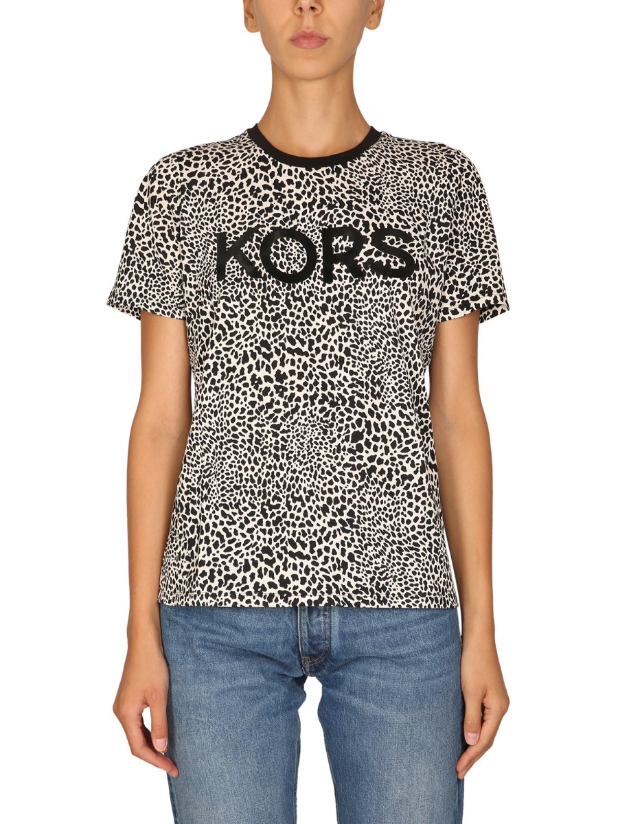 MICHAEL BY MICHAEL KORS - COTTON LOGO T-SHIRT WITH ANIMAL PATTERN -  Eleonora Bonucci