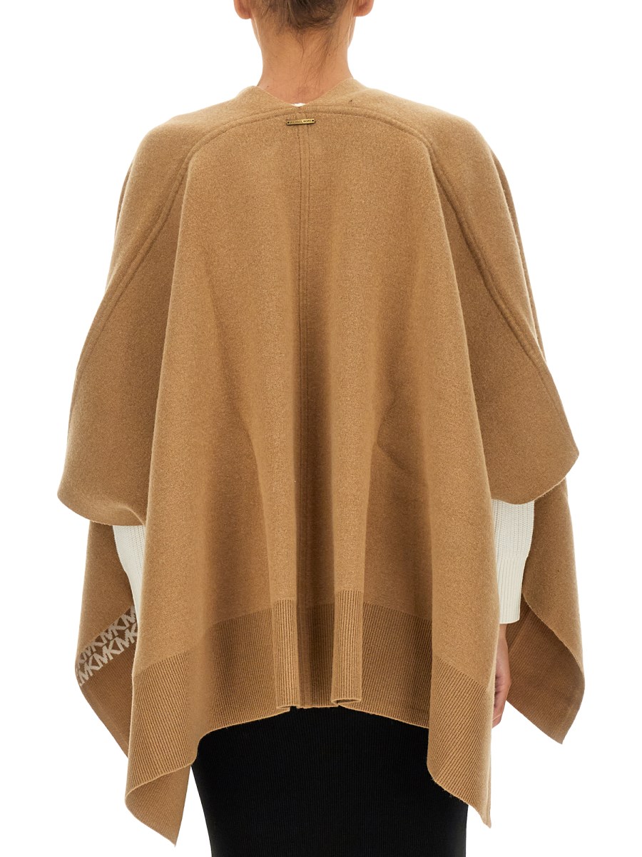 ポンチョ・ケープ Michael By Michael Kors Embroidered Wool Blend Poncho NEW Michael Kors Black Wool Cape Poncho Jacket With Gold