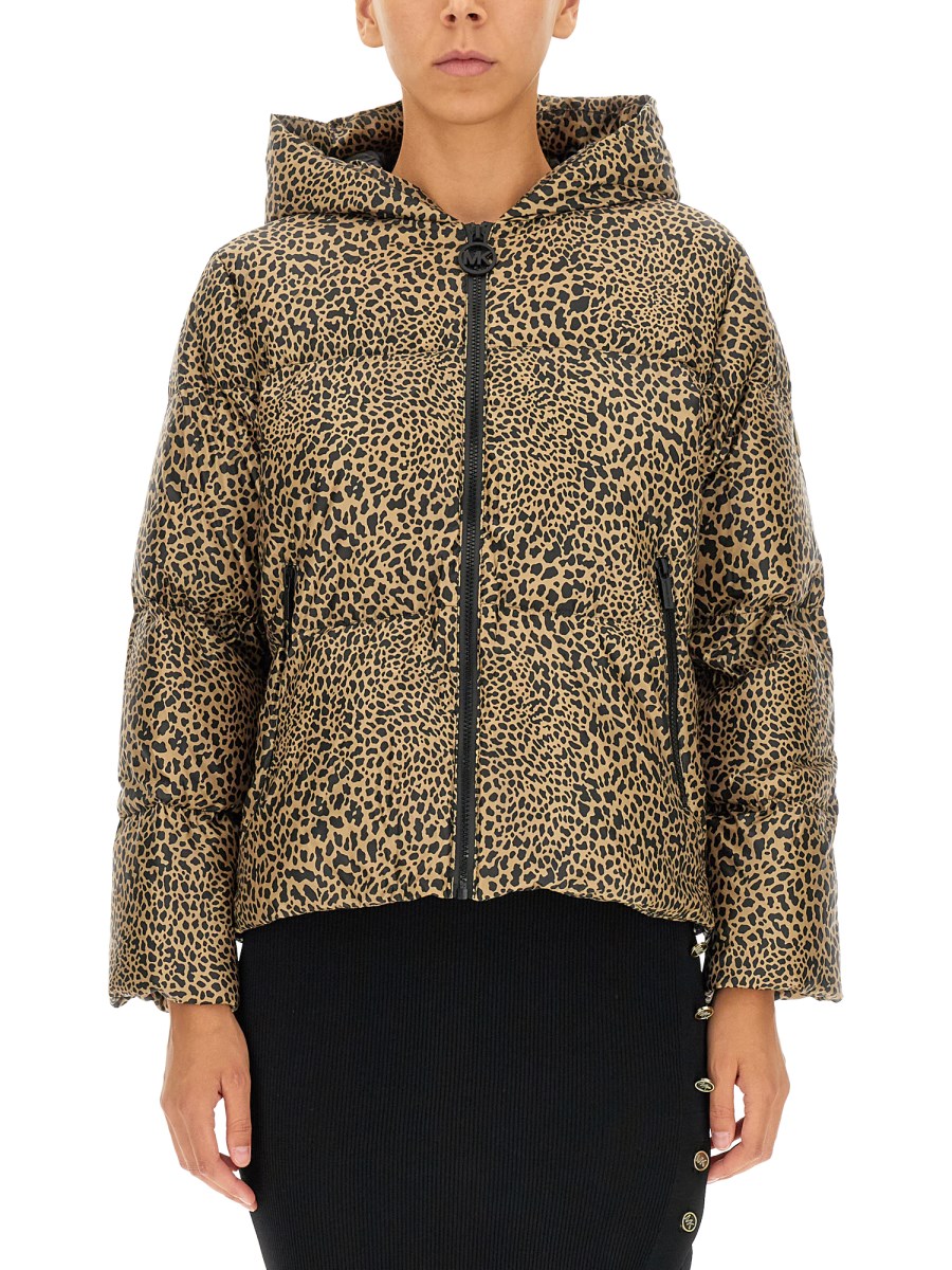 MICHAEL BY MICHAEL KORS DOWN JACKET WITH ANIMAL PRINT AND LOGO