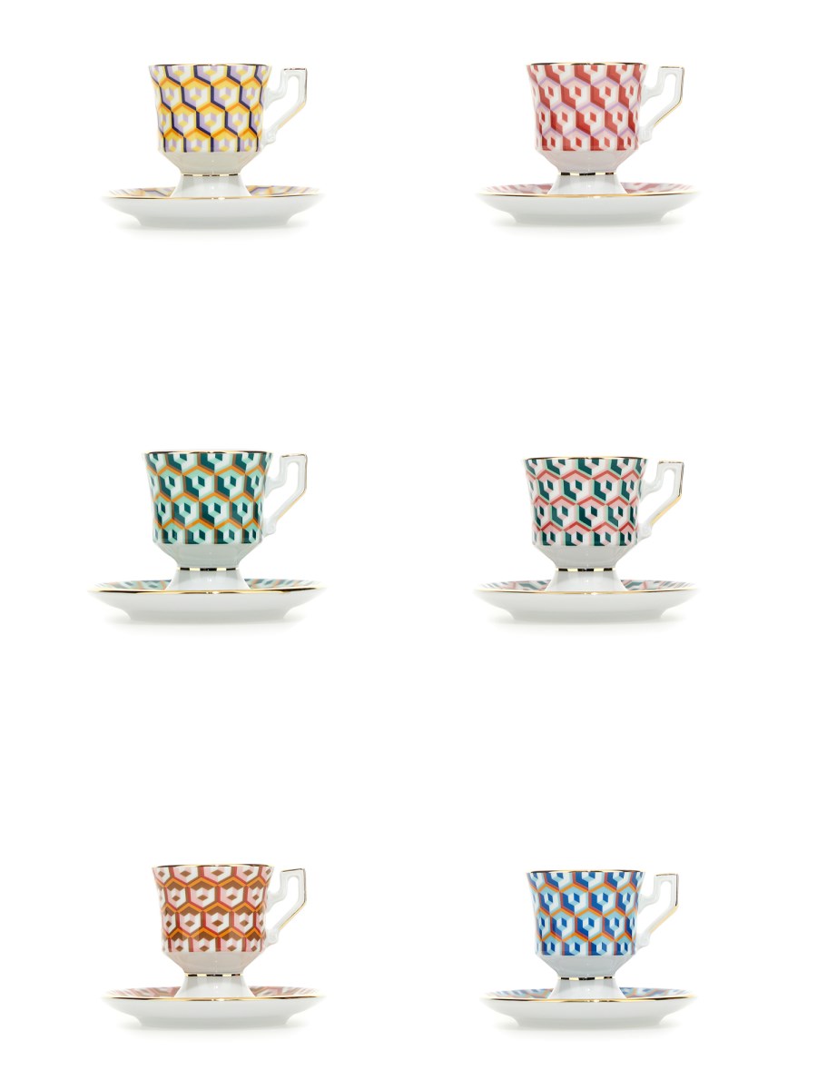 LA DOUBLEJ - SET OF FOUR ESPRESSO CUP WITH SAUCER PRINT CUBES MIX