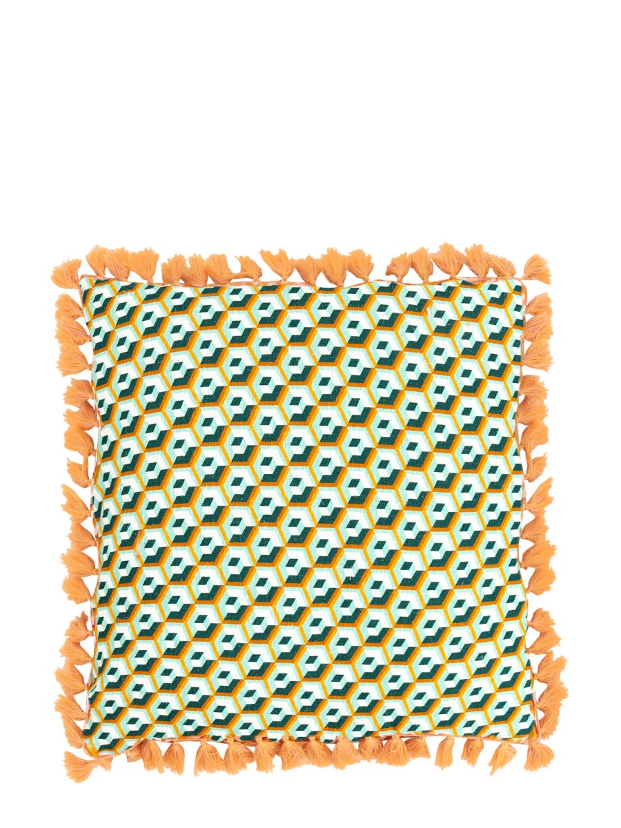 LA DOUBLEJ CUSCINO IN COTONE CON STAMPA CUBI