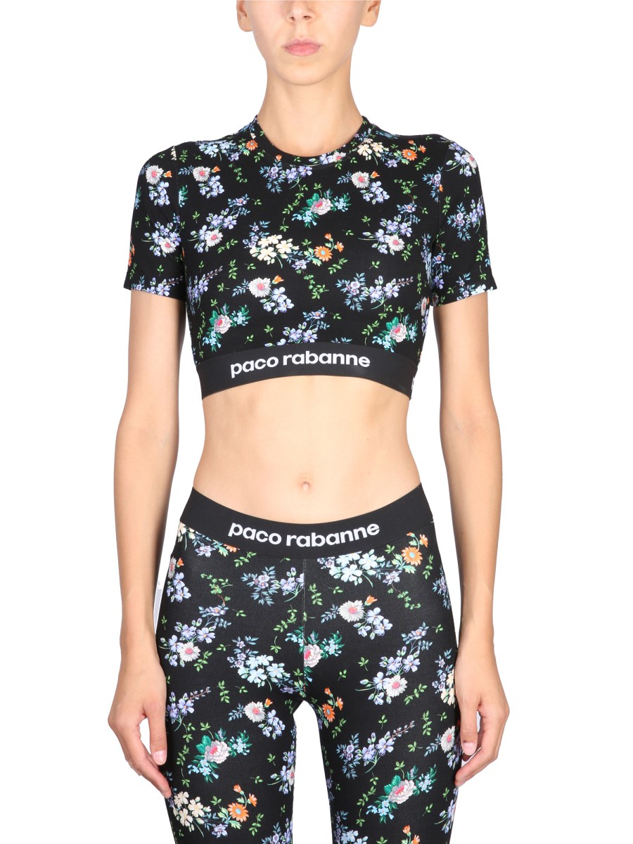 PACO RABANNE TOP CROPPED CON MOTIVO FLOREALE