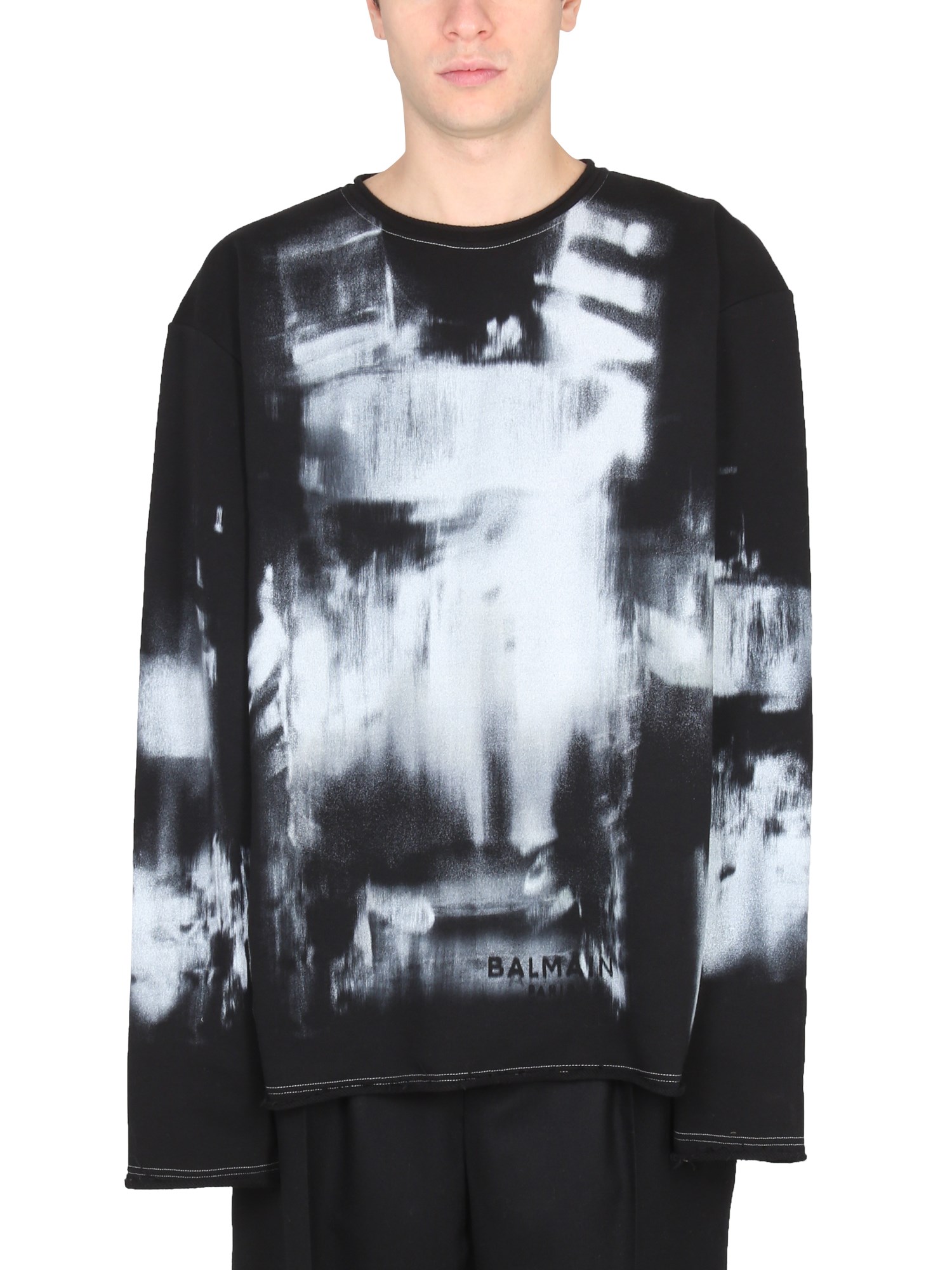 Shop Balmain Tie Dye Pattern Crewneck Sweatshirt In Black