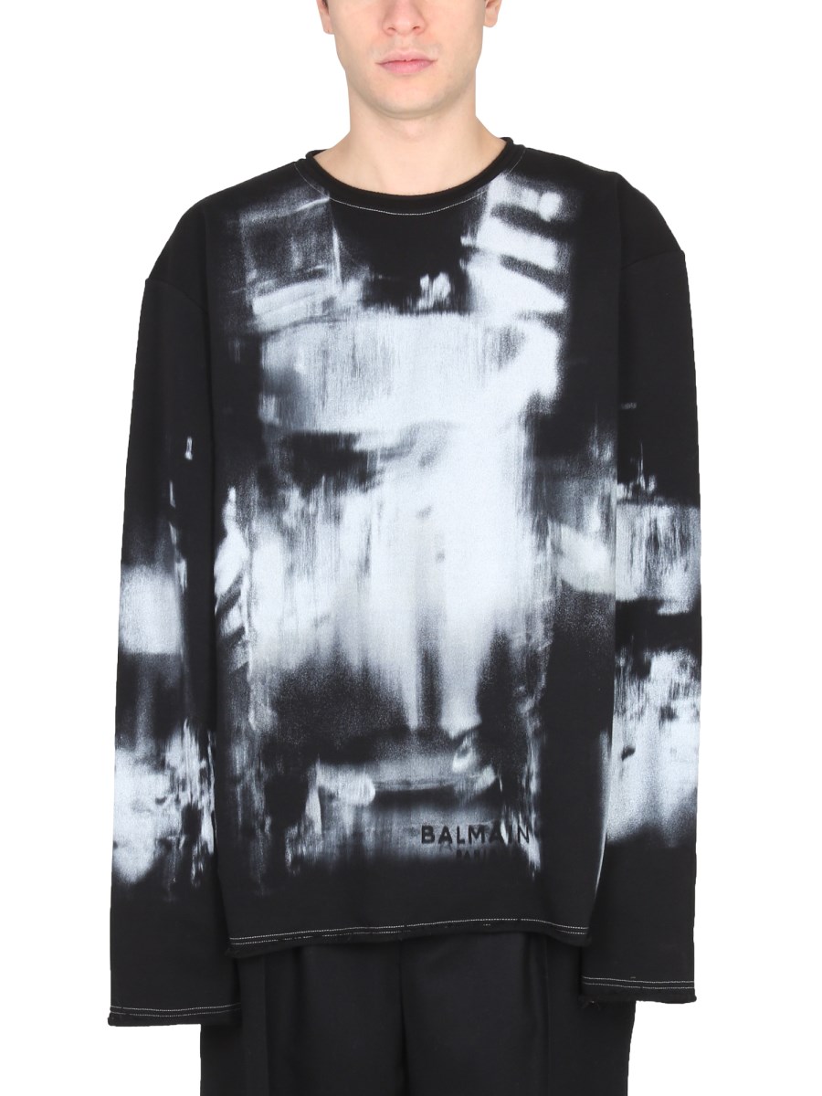 BALMAIN FELPA IN COTONE CON MOTIVO TIE DYE