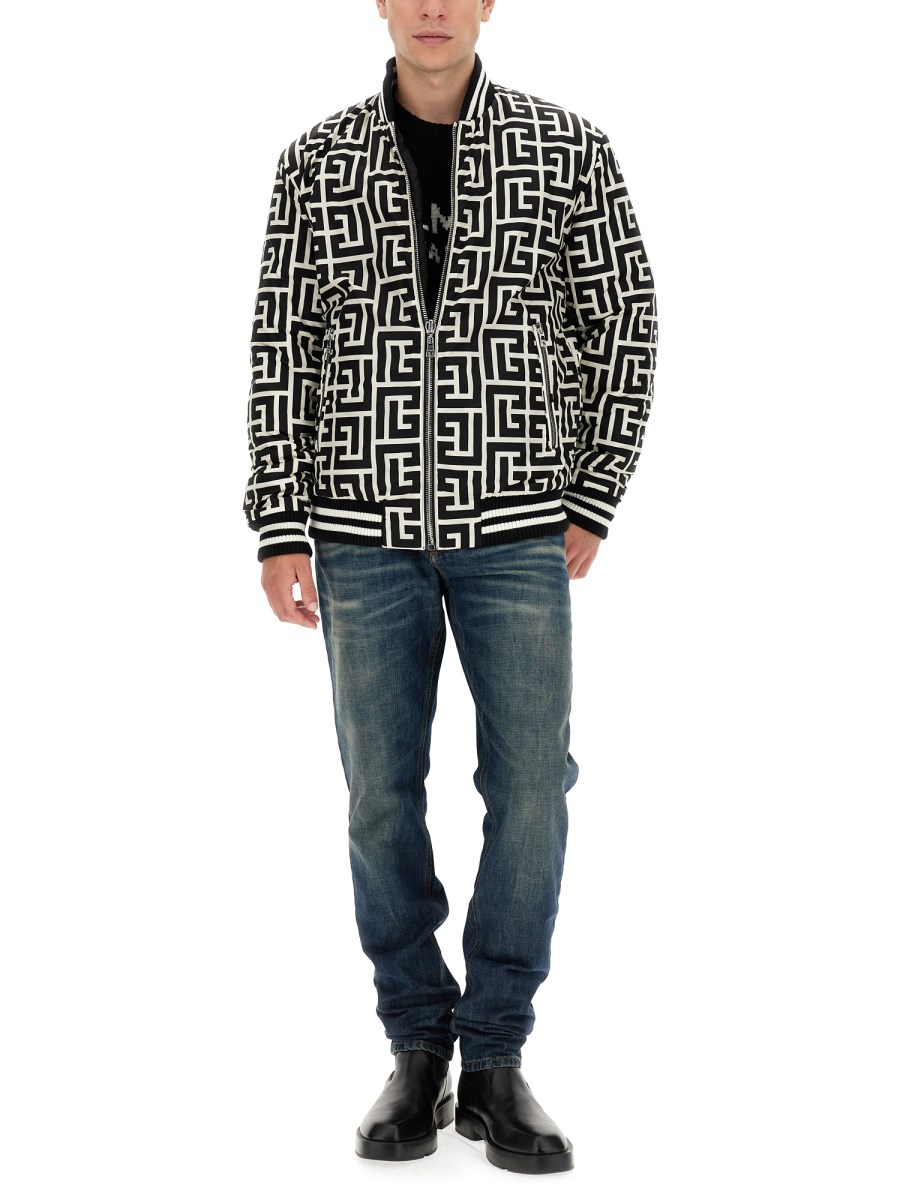 Balmain Men's Reversible Maxi Monogram Nylon Bomber Jacket