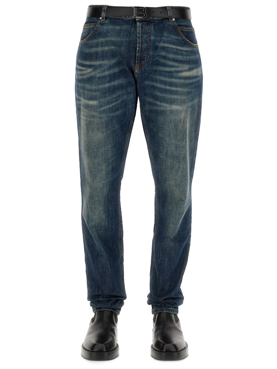 BALMAIN JEANS FADED IN DENIM DI COTONE