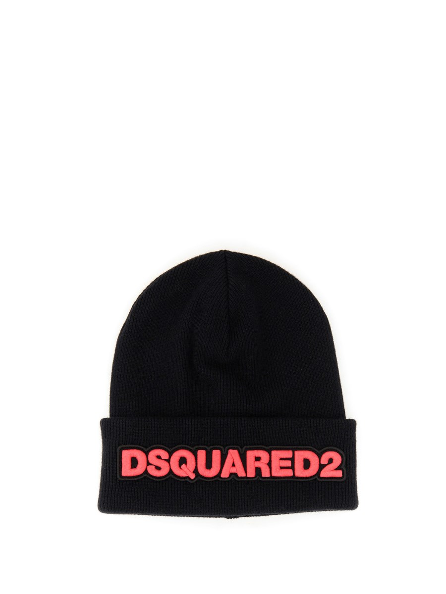 DSQUARED CAPPELLO IN MAGLIA DI LANA CON RICAMO LOGO