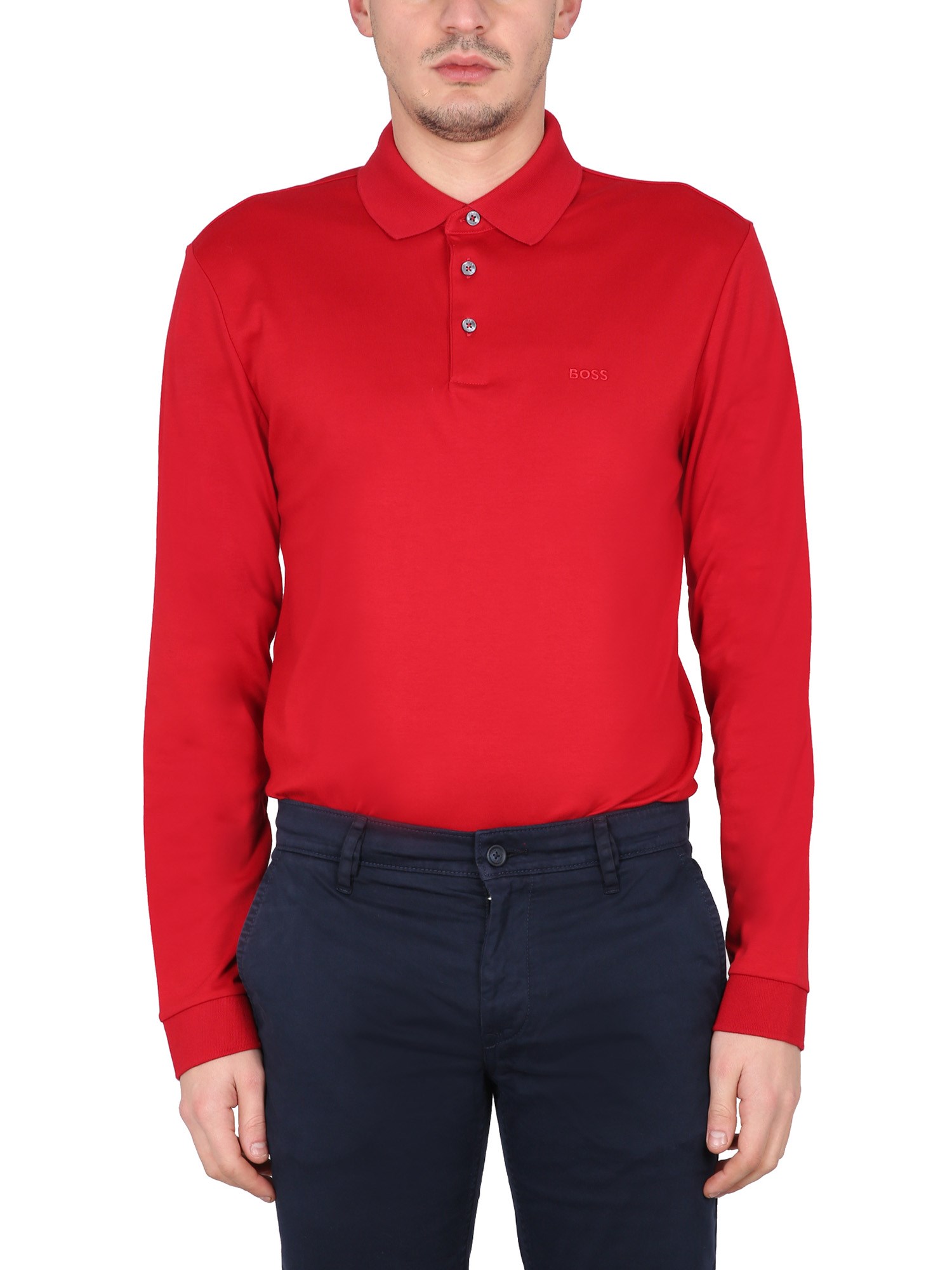 Shop Hugo Boss Polo With Logo Embroidery In Red