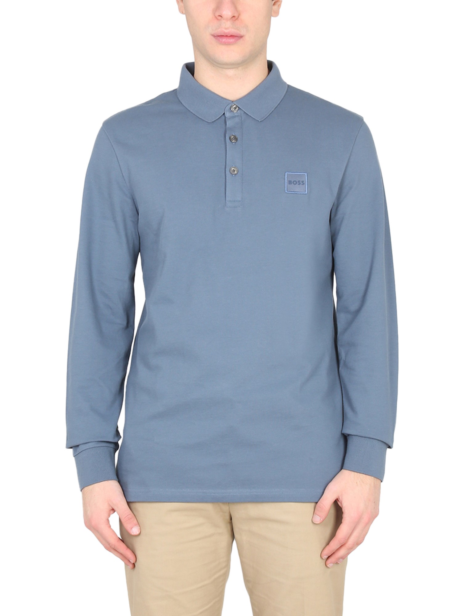 Hugo Boss Boss Men Polo With Logo Patch In Blue