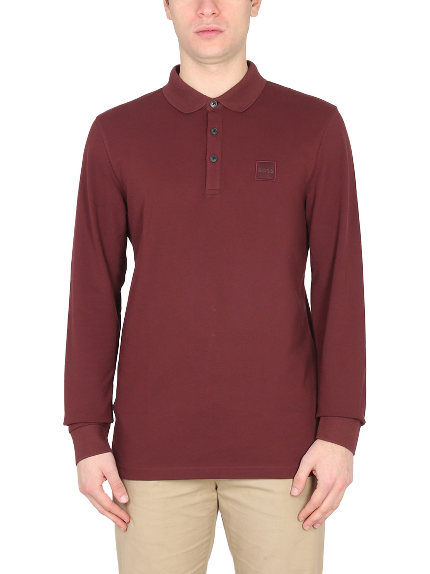 Shop Hugo Boss Polo With Logo Patch In Brown