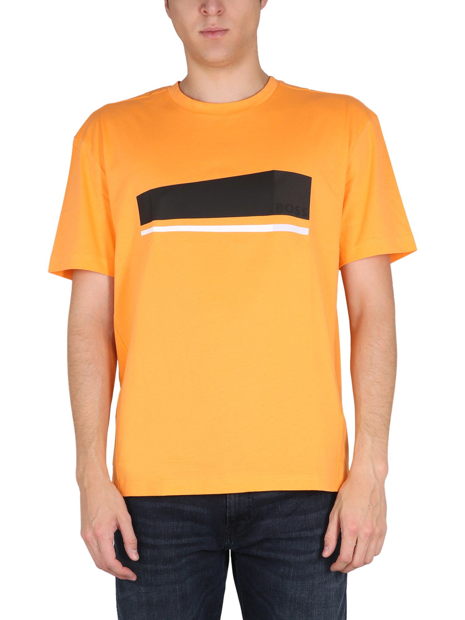 Hugo Boss Logo Print T-shirt | ModeSens In Orange