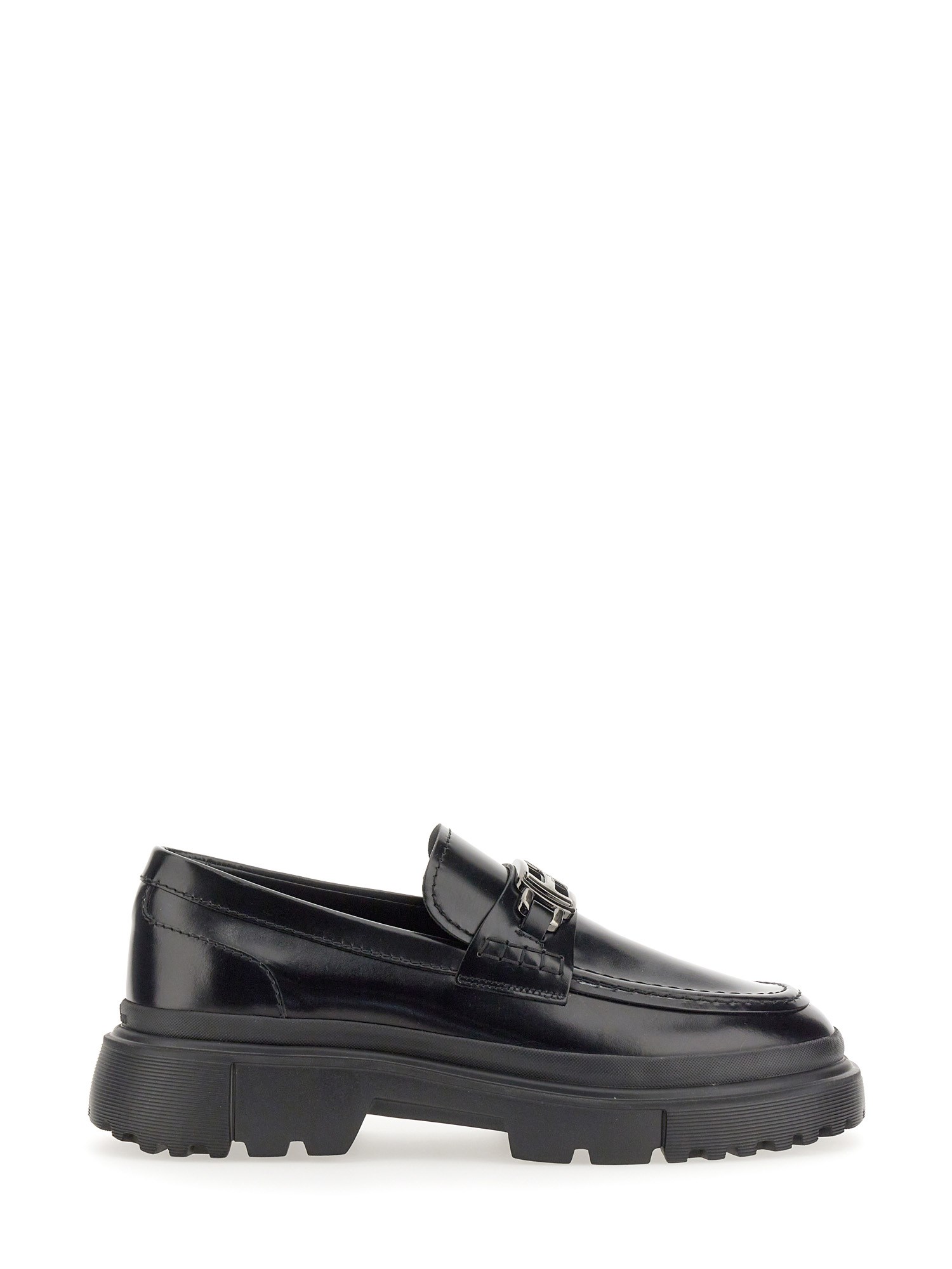 Shop Hogan Loafer With Logo Plaque In Black