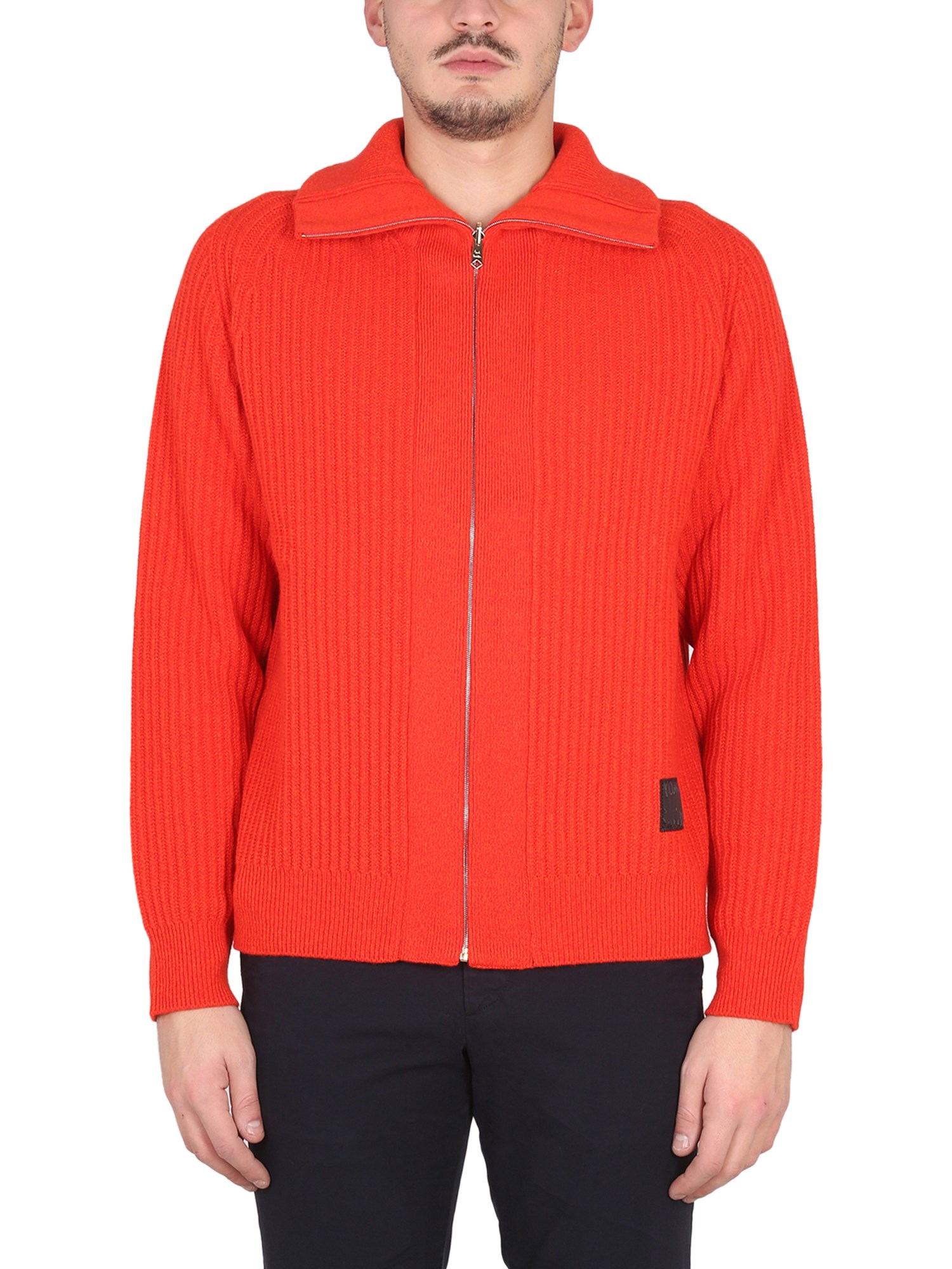 Paul Smith High Collar Zippered Cardigan In Orange
