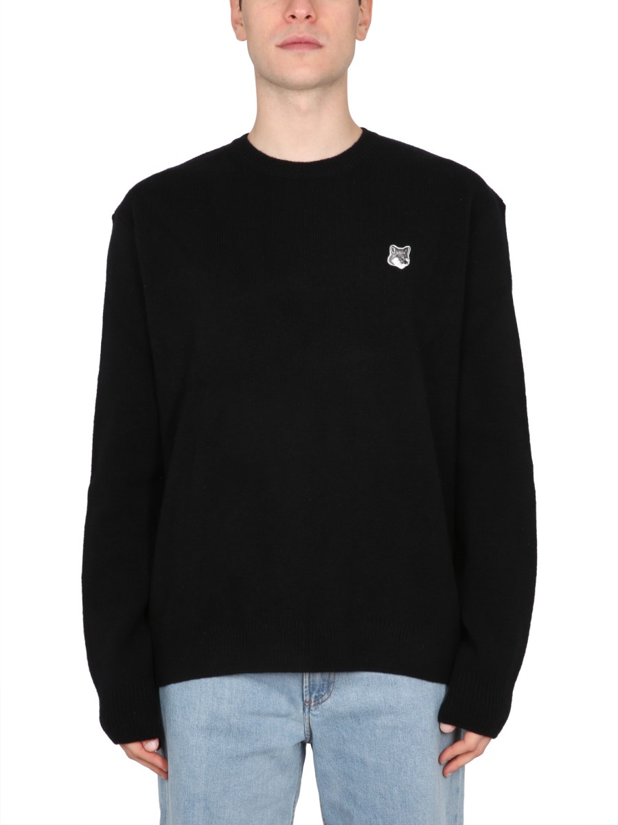 MAISON KITSUNÉ - GREY FOX HEAD PATCH RELAXED WOOL SWEATER