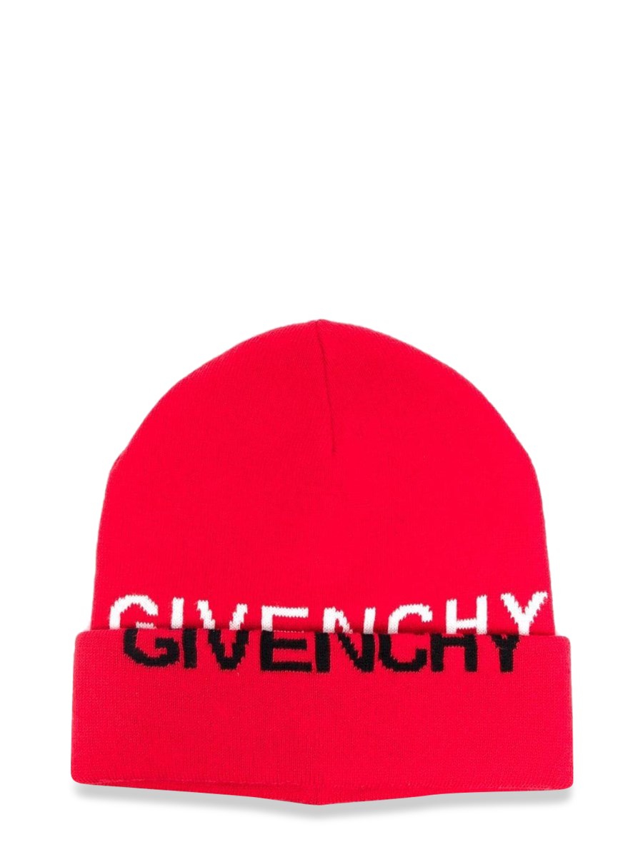 KNITTED HAT GIVENCHY SPLIT JACQUARD PATTERN ON HAT AND TURN-UP EDGE.