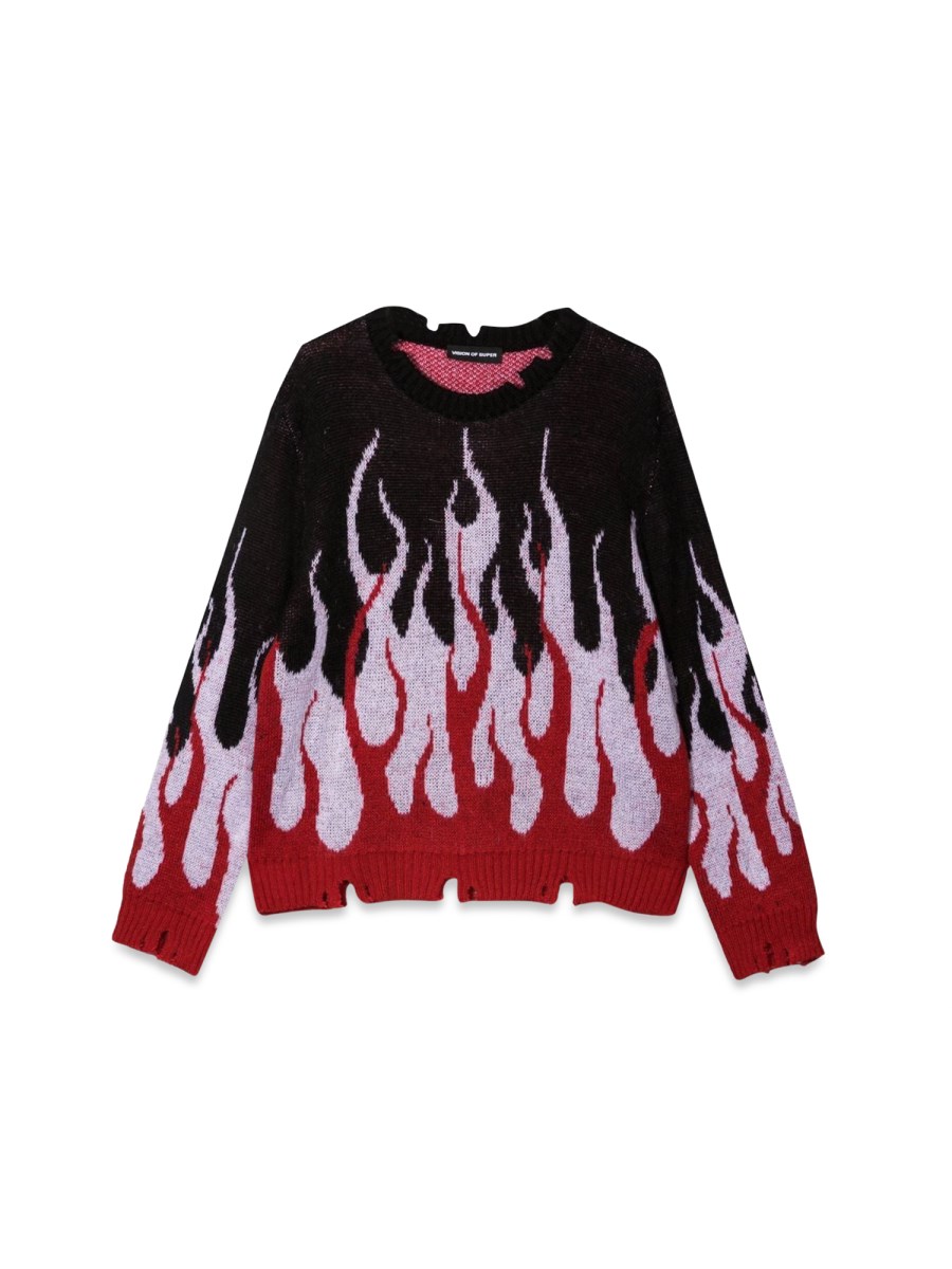 BLACK SWEATER WITH DOUBLE FLAMES