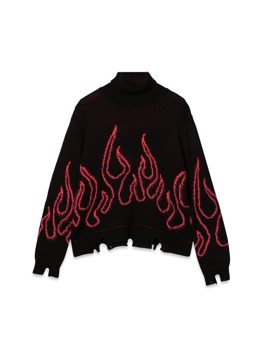 BLACK JUMPER HIGH NECK WITH PINK FLAMES