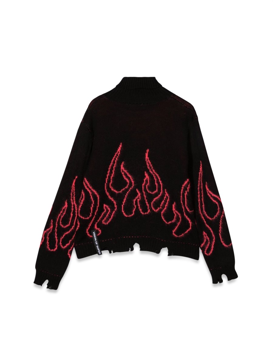 BLACK JUMPER HIGH NECK WITH PINK FLAMES