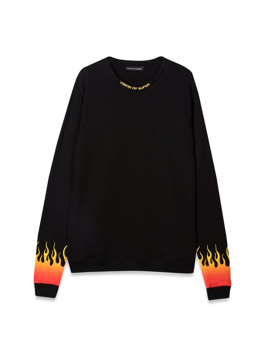 BLACK CREWNECK  WITH RED SHADED FLAMES