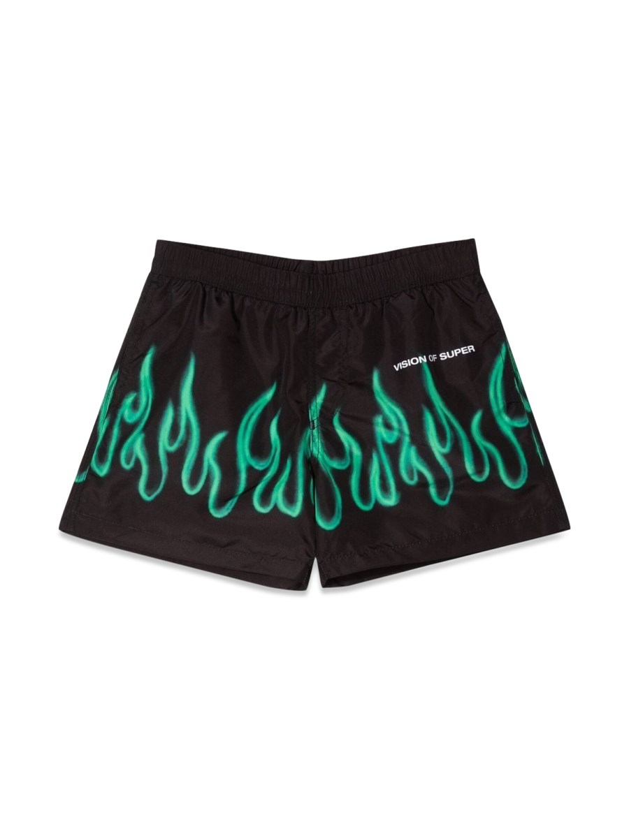 BLACK SWIMWEAR KIDS WITH GREEN SPRAY FLAMES