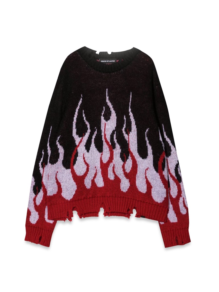 BLACK SWEATER WITH DOUBLE FLAMES