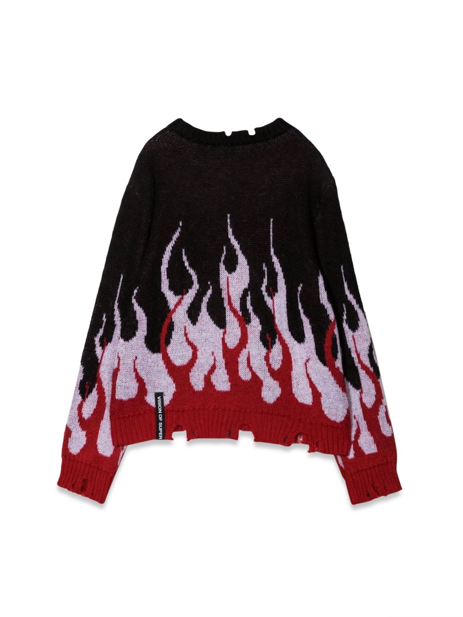 BLACK SWEATER WITH DOUBLE FLAMES