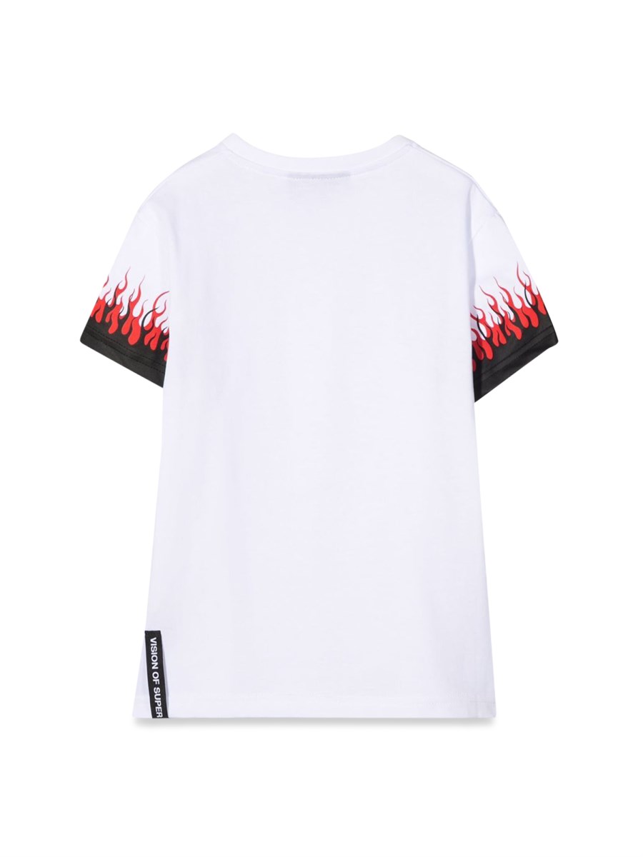 WHITE KIDS TSHIRT WITH DOUBLE FLAME