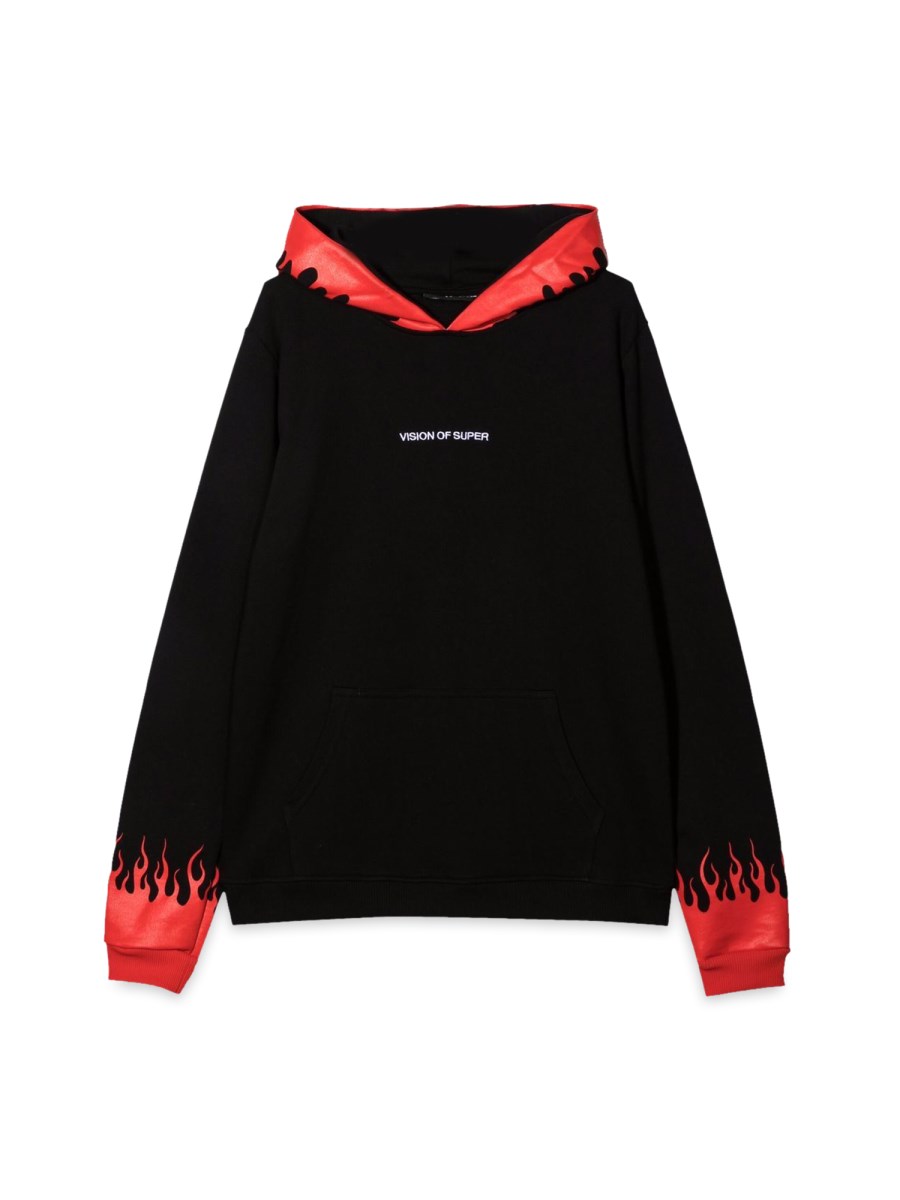 BLACK HOODIE WITH RED FLAMES