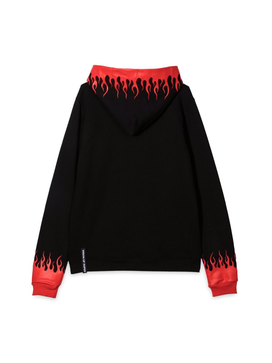 BLACK HOODIE WITH RED FLAMES