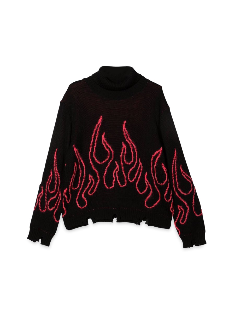 BLACK JUMPER HIGH NECK WITH PINK FLAMES