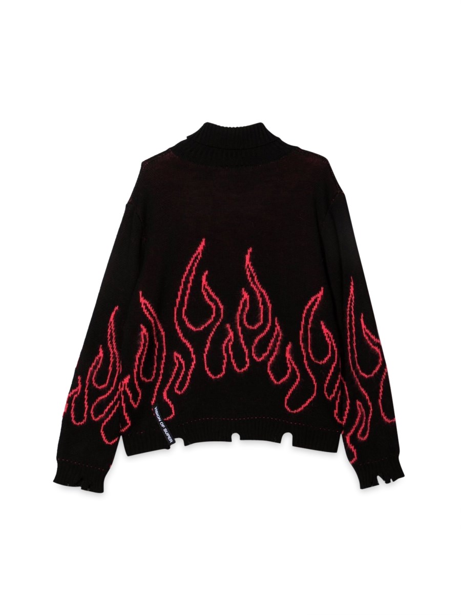 BLACK JUMPER HIGH NECK WITH PINK FLAMES