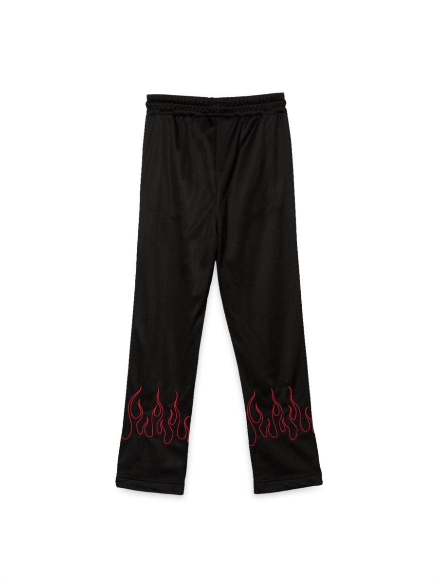 BLACK PANTS WITH RED EMBROIDERED FLAMES