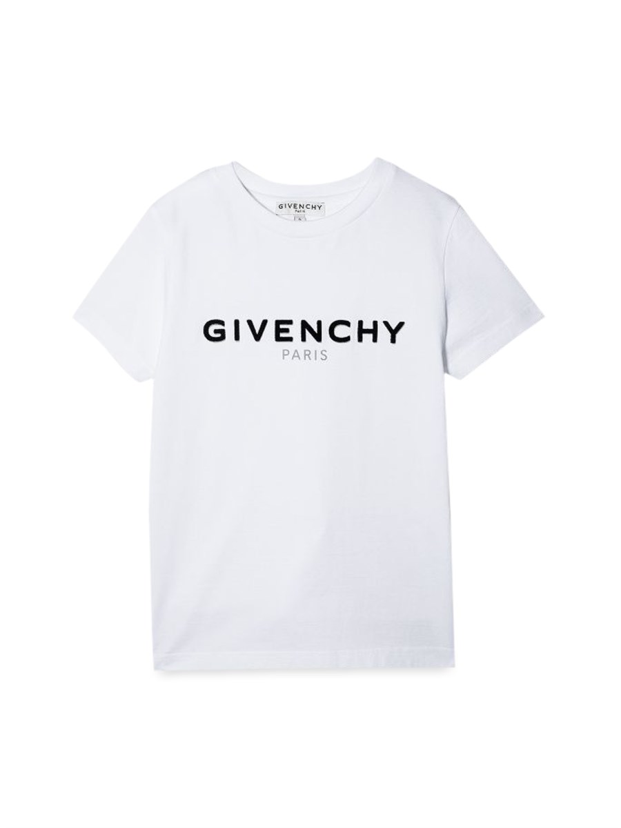 COMPACT COTTON JERSEY TEE-SHIRT, GIVENCHY SHADOW PRINTED LOGO WITH FLOCK.