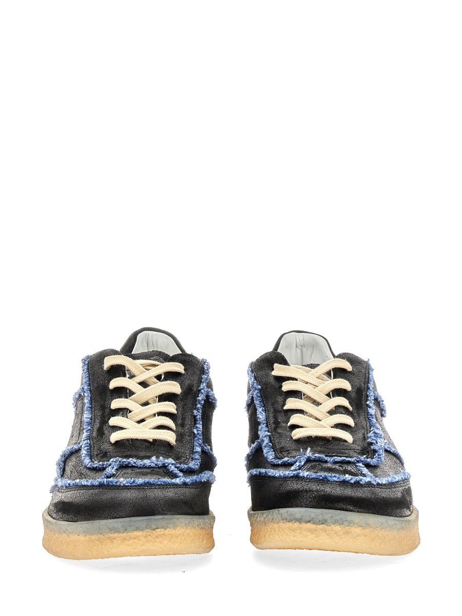 MM6 MAISON MARGIELA - CRACKLE-EFFECT LEATHER SNEAKER WITH DENIM PIPING -  Eleonora Bonucci