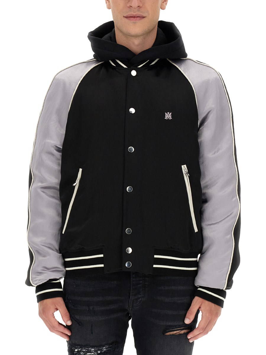 AMIRI GIACCA VARSITY IN ACETATO CON RICAMO LOGO