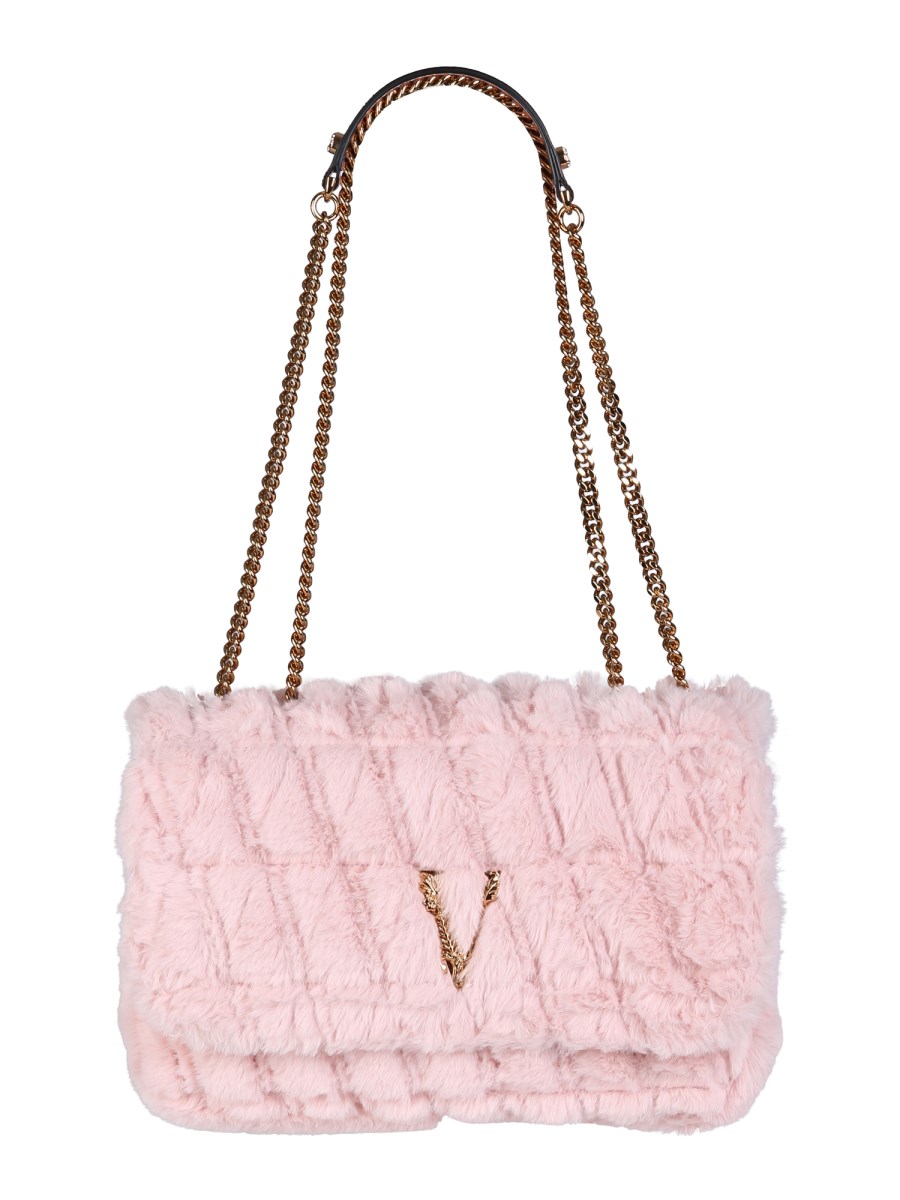 Shop Versace Virtus Faux Fur Shoulder Bag