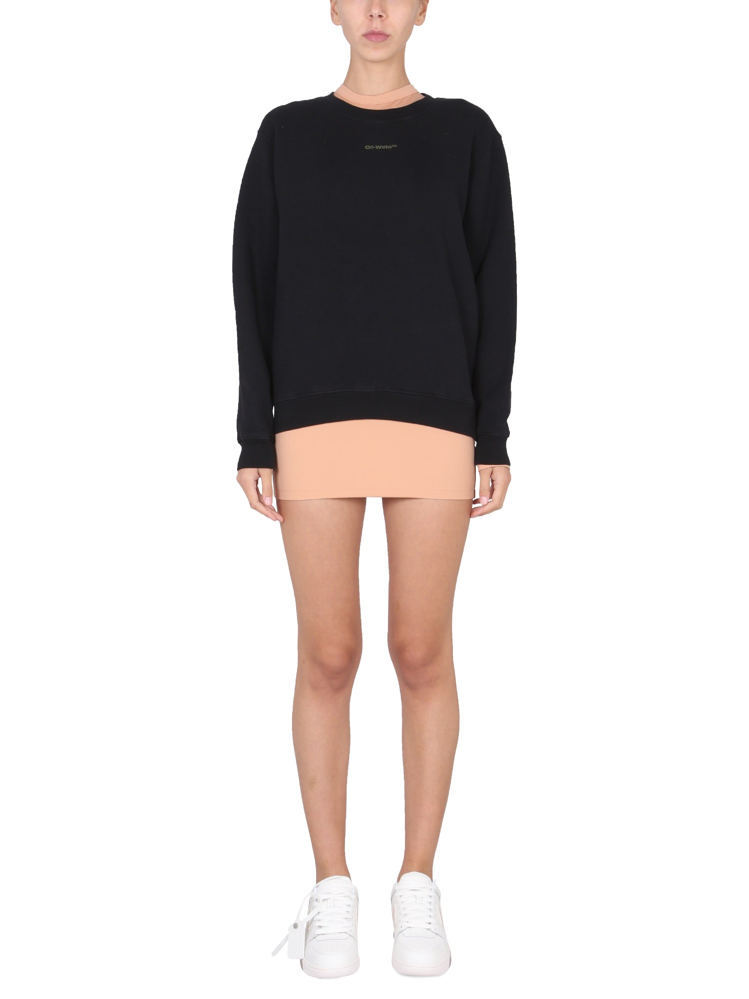 Off-white Signature Arrows Tie-dye Crewneck Sweatshirt In Black
