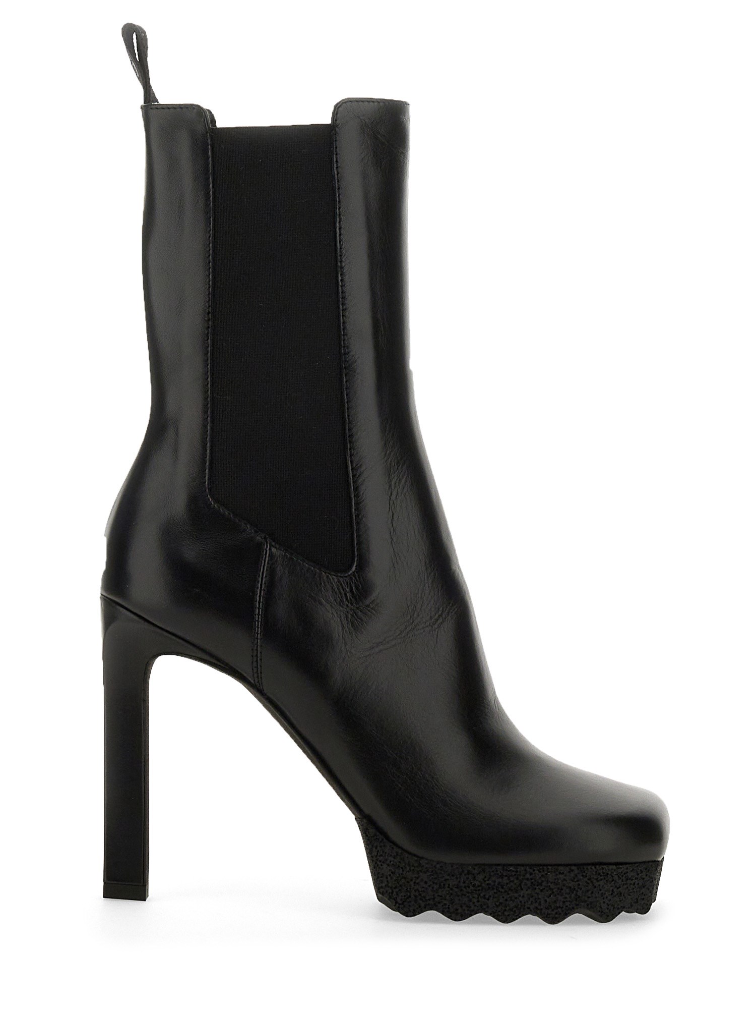 Off-white Calf Leather Sponge Heel Boots In Black