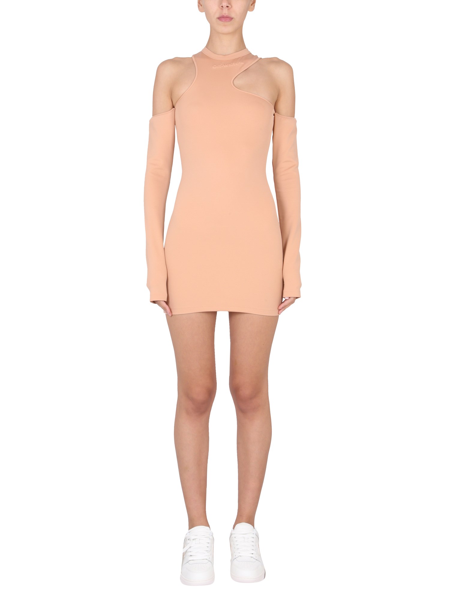 Off-white Asymmetric Mini Dress In Brown