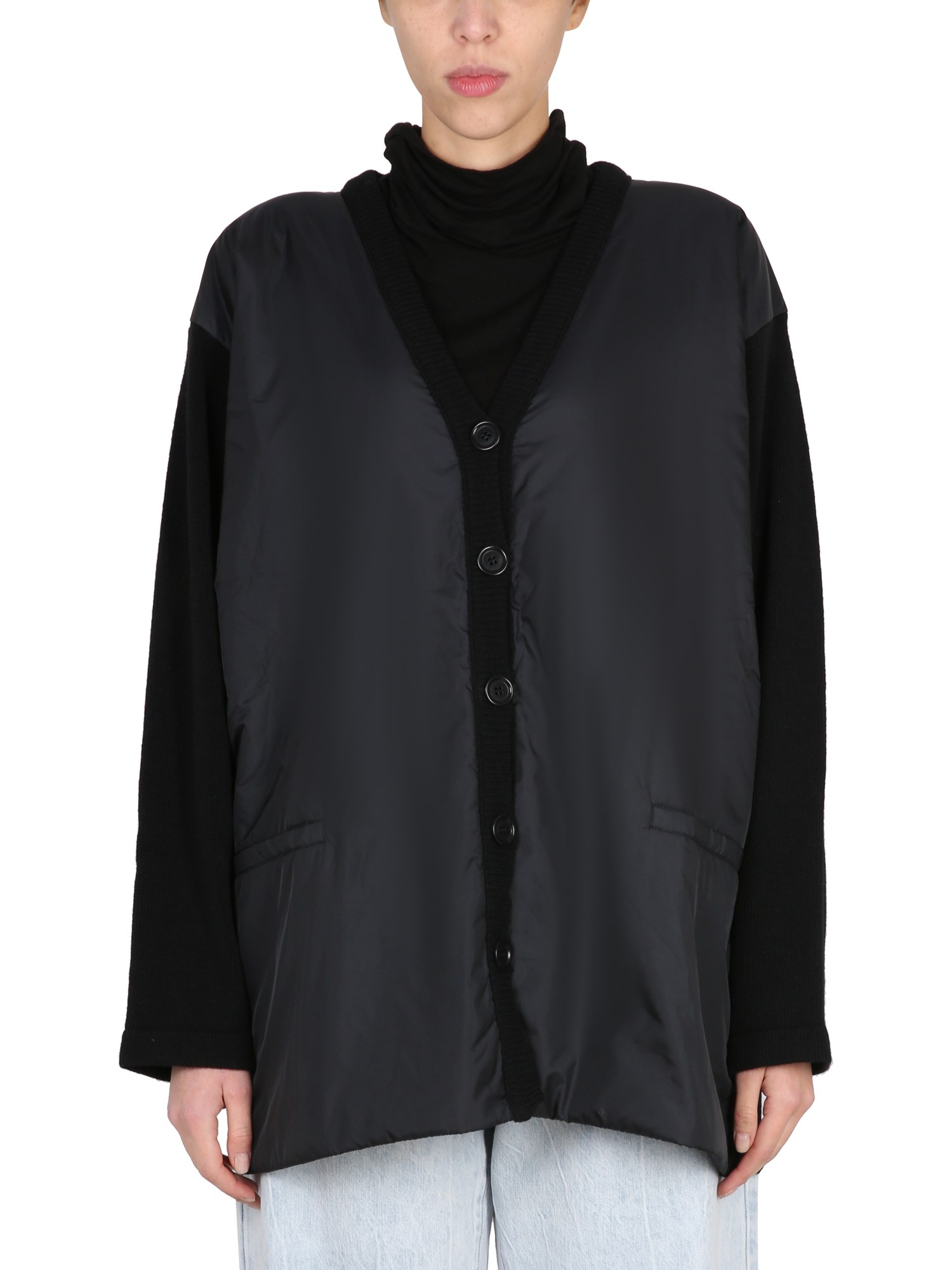 Aspesi Knitwear Cardigan With Padded Front Panel In Black