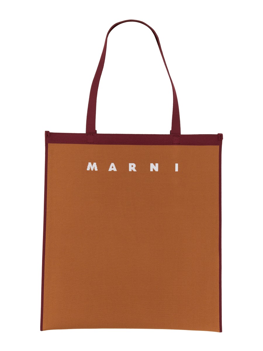 MARNI - CANVAS FLAT SHOPPING BAG WITH LOGO - Eleonora Bonucci